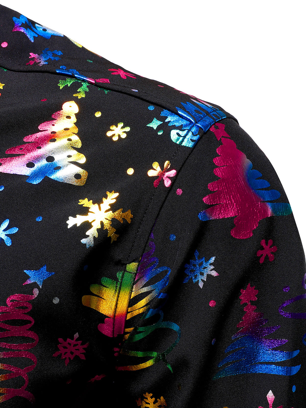 Herre Guld Jul Print Regular Fit Sort Langærmet Skjorte 