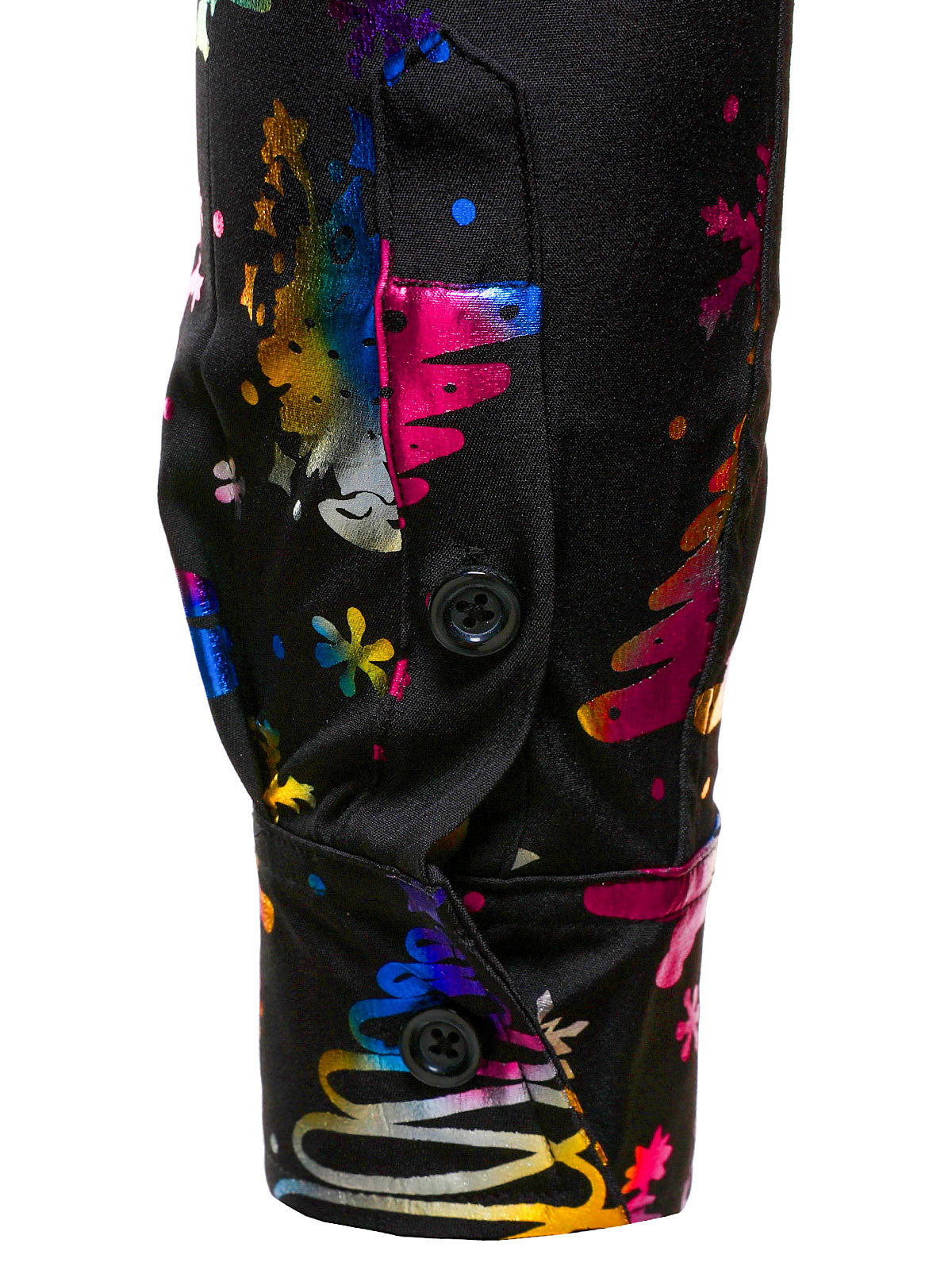 Herre Guld Jul Print Regular Fit Sort Langærmet Skjorte 