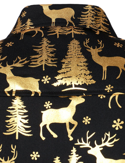 Herre Guld Jul Rensdyr Festlig Tryk Langærmet Skjorte 