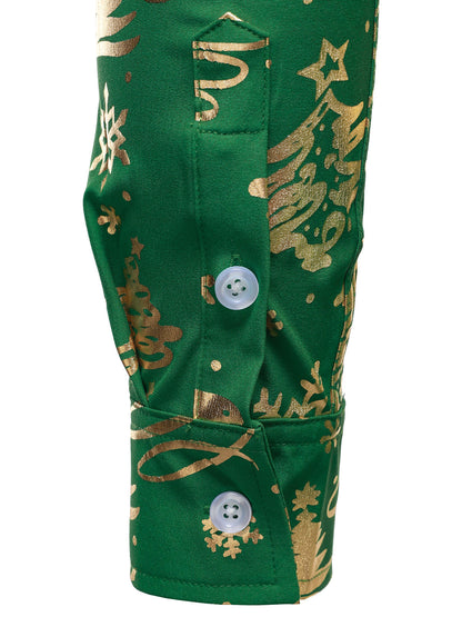 Herre Guld Juleprint Regular Fit Grøn Langærmet Skjorte 