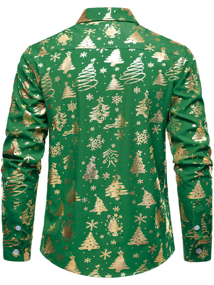 Herre Guld Juleprint Regular Fit Grøn Langærmet Skjorte 