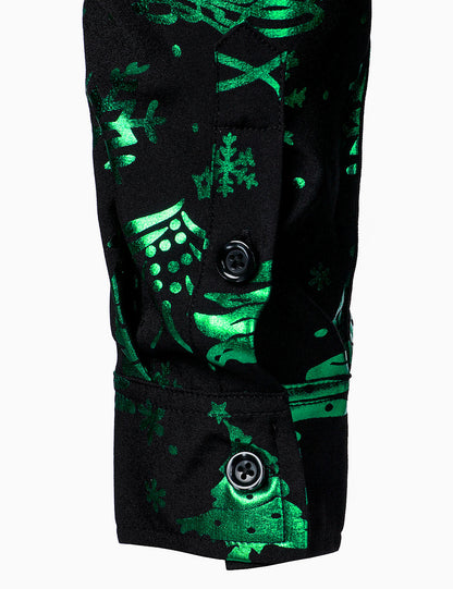 Herre Jul Print Regular Fit Grøn Langærmet Skjorte 