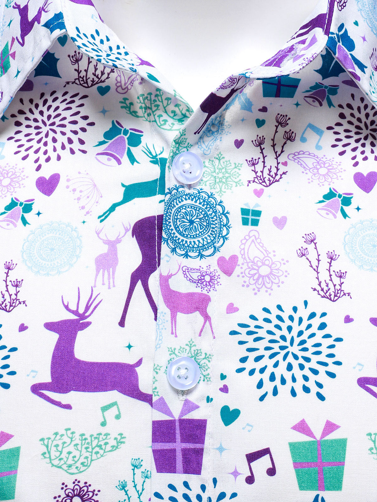 Herre Jule Rensdyr Festlig Print Xmas Ferie Hvid Langærmet Skjorte 