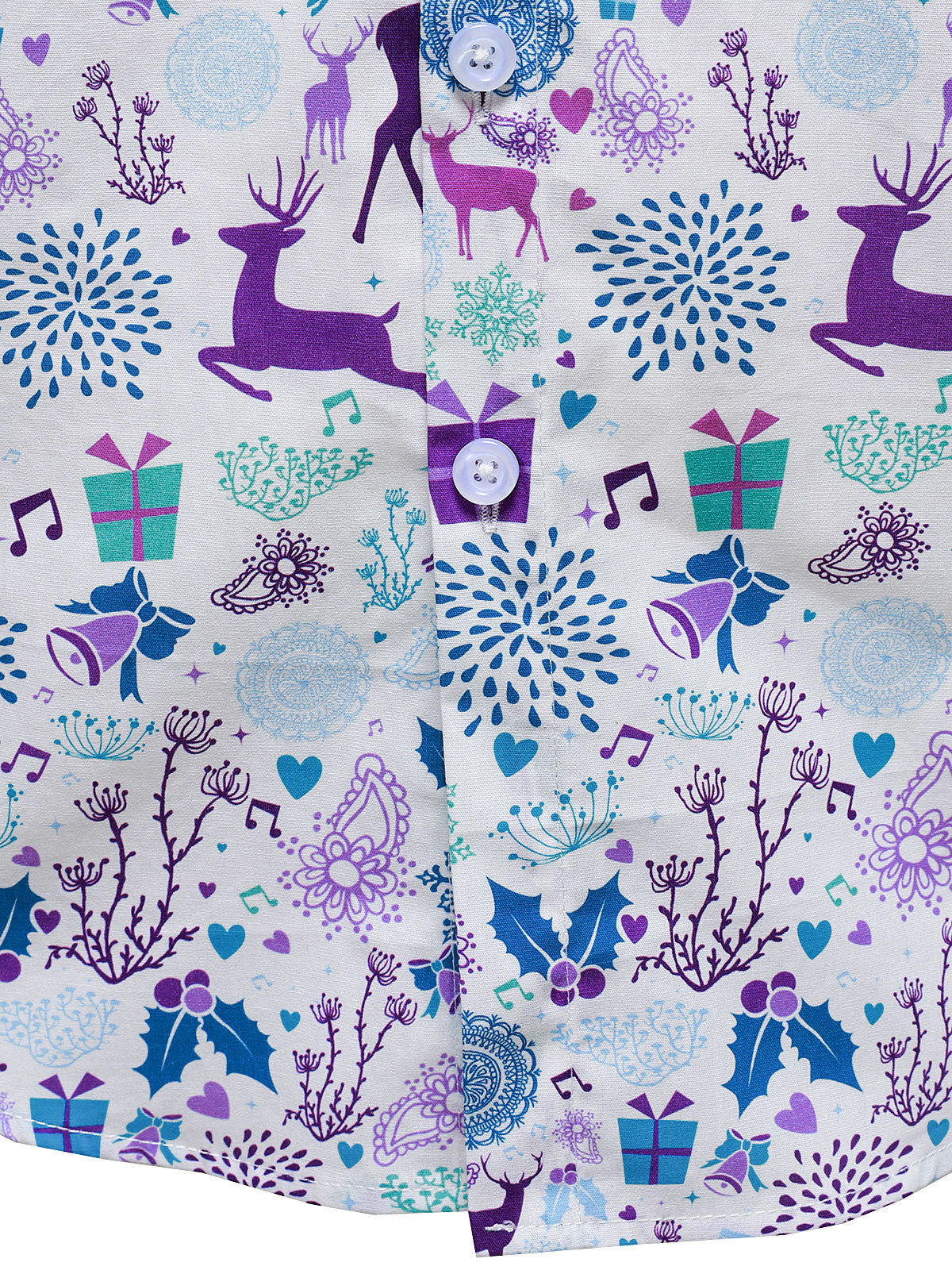 Herre Jule Rensdyr Festlig Print Xmas Ferie Hvid Langærmet Skjorte 