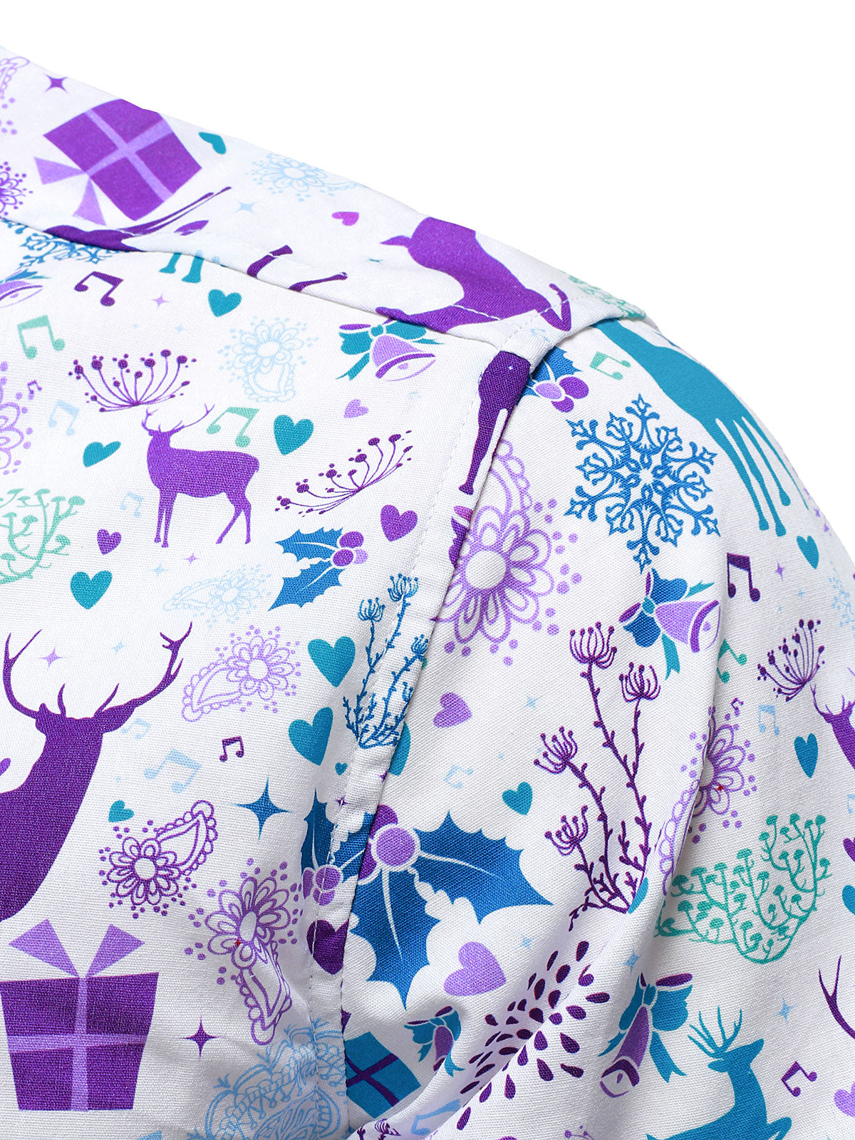 Herre Jule Rensdyr Festlig Print Xmas Ferie Hvid Langærmet Skjorte 