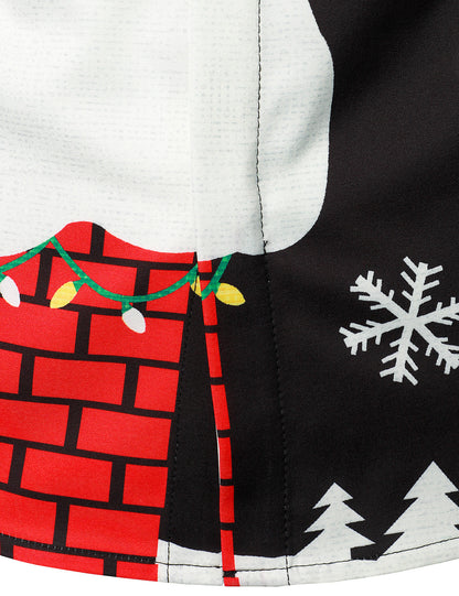 Herre Julemand Knap-Up Sort Sjov Langærmet Skjorte 