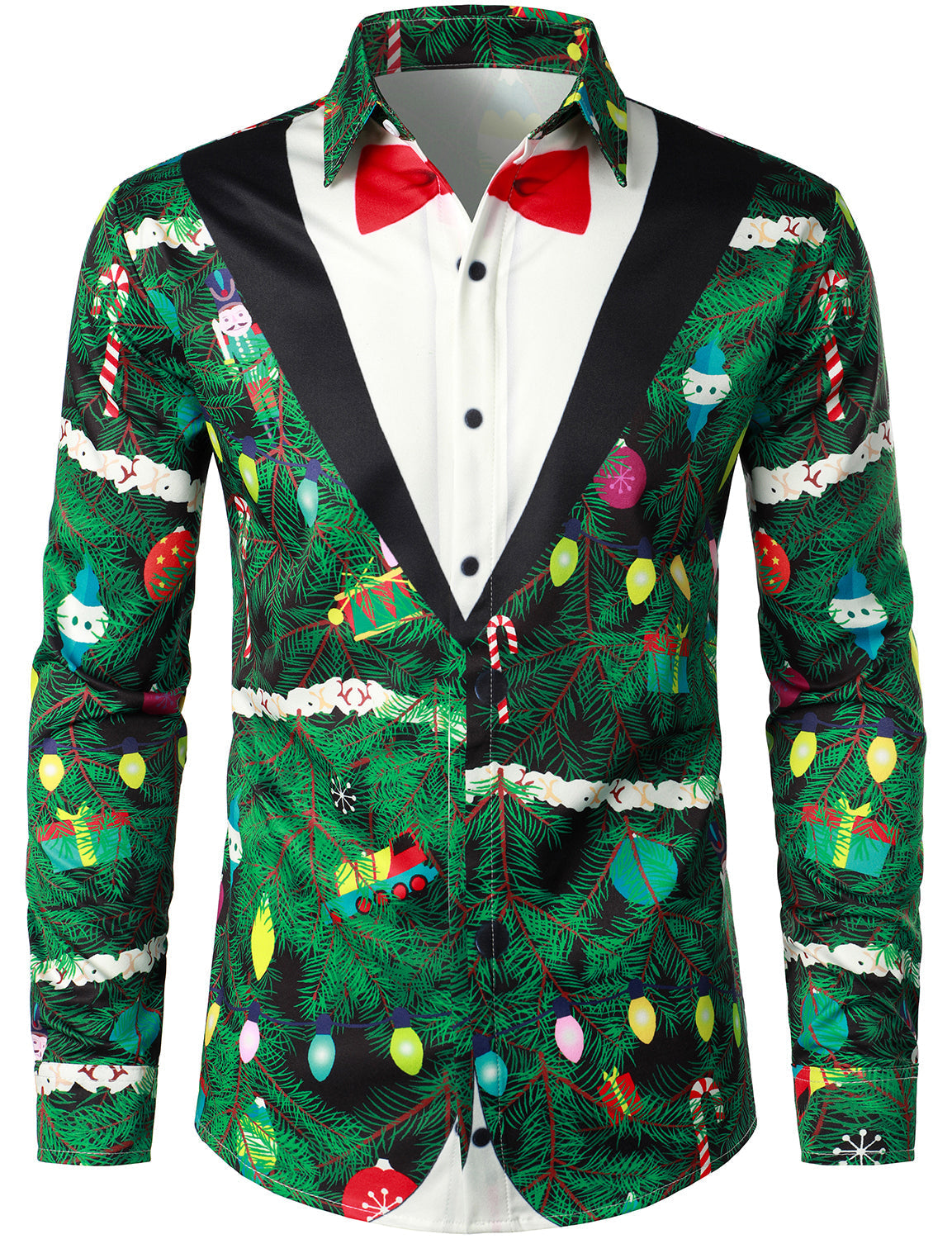 Herre Juletræ Camo Print Regular Fit Sjovt Outfit Tematiseret Top Langærmet Skjorte 