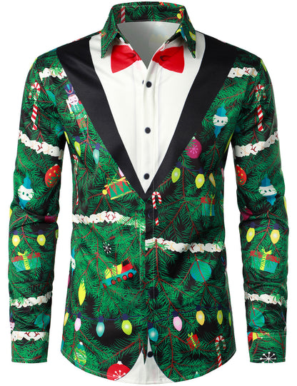 Herre Juletræ Camo Print Regular Fit Sjovt Outfit Tematiseret Top Langærmet Skjorte 