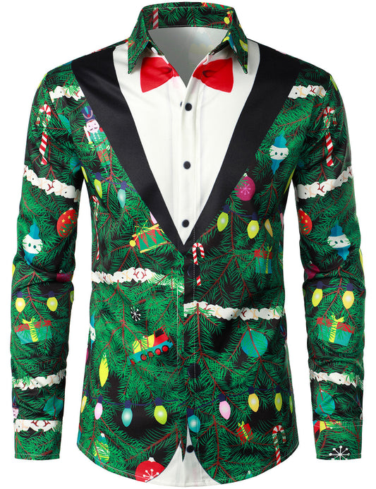 Herre Juletræ Camo Print Regular Fit Sjovt Outfit Tematiseret Top Langærmet Skjorte 