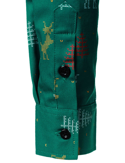 Herre Juletræ Elg Tryk Åndbar Grøn Langærmet Skjorte 