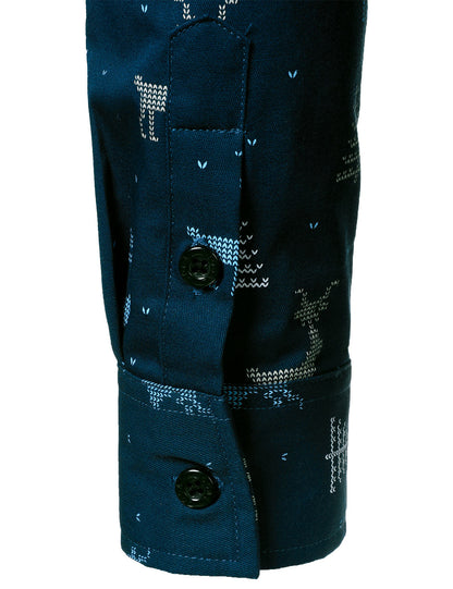 Herre Juletræ Elg Print Åndbar Marineblå Langærmet Skjorte 