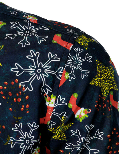 Herre Juletryk Ferie Bomulds Langærmet Skjorte 