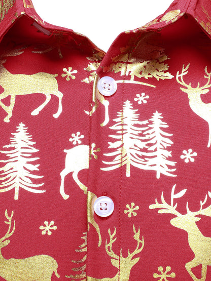 Mænds Gyldne Jule Rensdyr Festlig Tryk Rød Langærmet Skjorte 