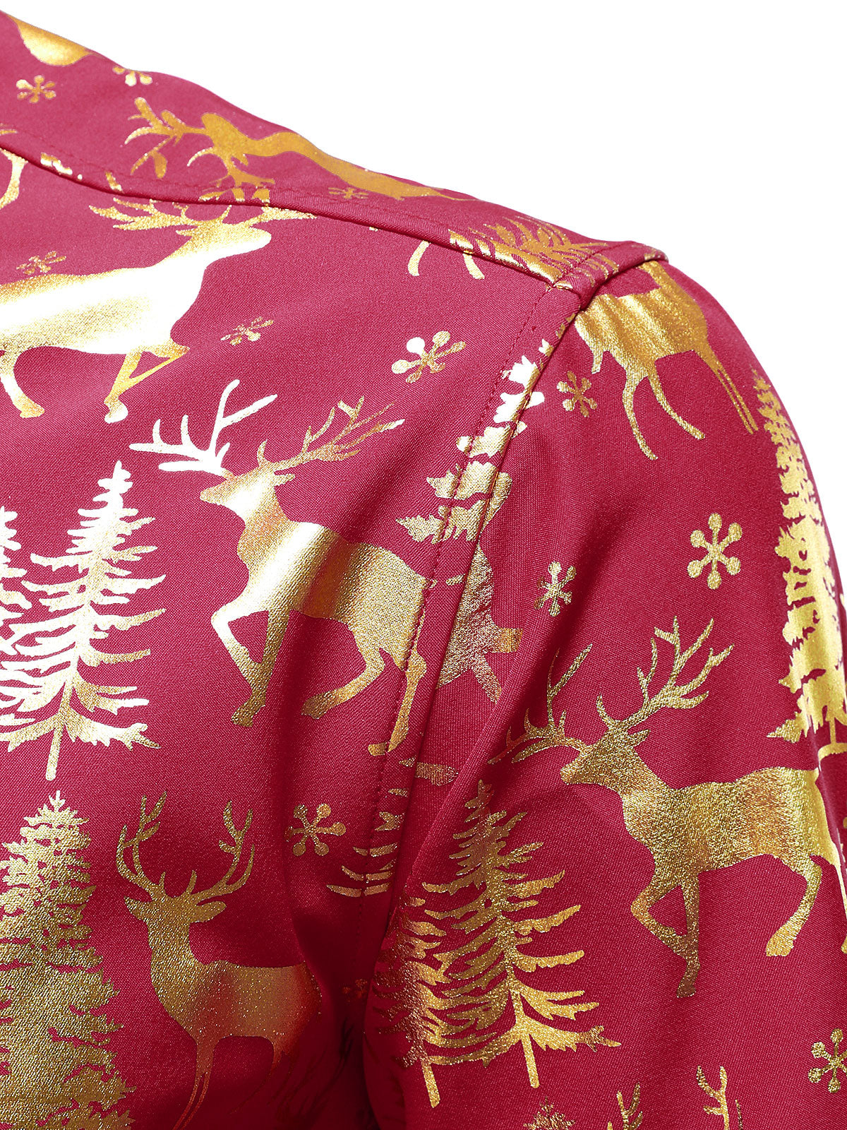 Mænds Gyldne Jule Rensdyr Festlig Tryk Rød Langærmet Skjorte 