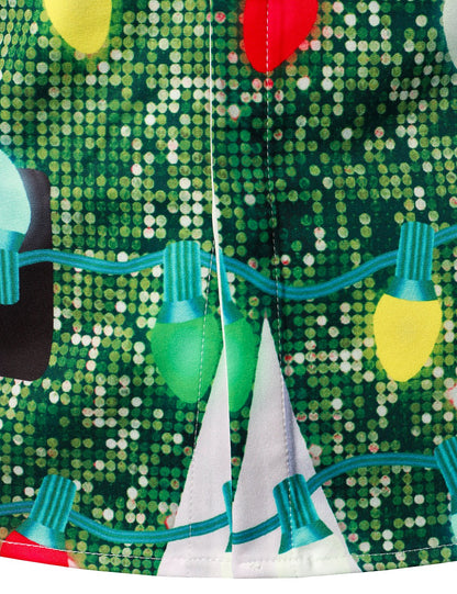 Mænds Juletræ Sjovt Outfit Juletema Top Ferie Grøn Knap Langærmet Skjorte 