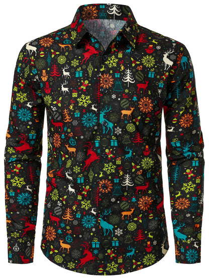 Mænds Sjove Jule Rensdyr Snefnug Langærmet Skjorte 