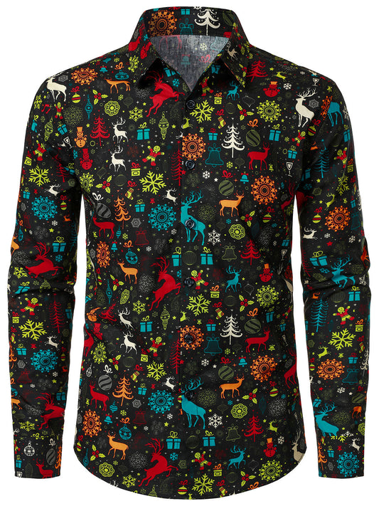Mænds Sjove Jule Rensdyr Snefnug Langærmet Skjorte 