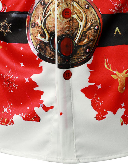 Mænds juleinspirerede top rød sjovt outfit ferie knap-ned langærmet skjorte 